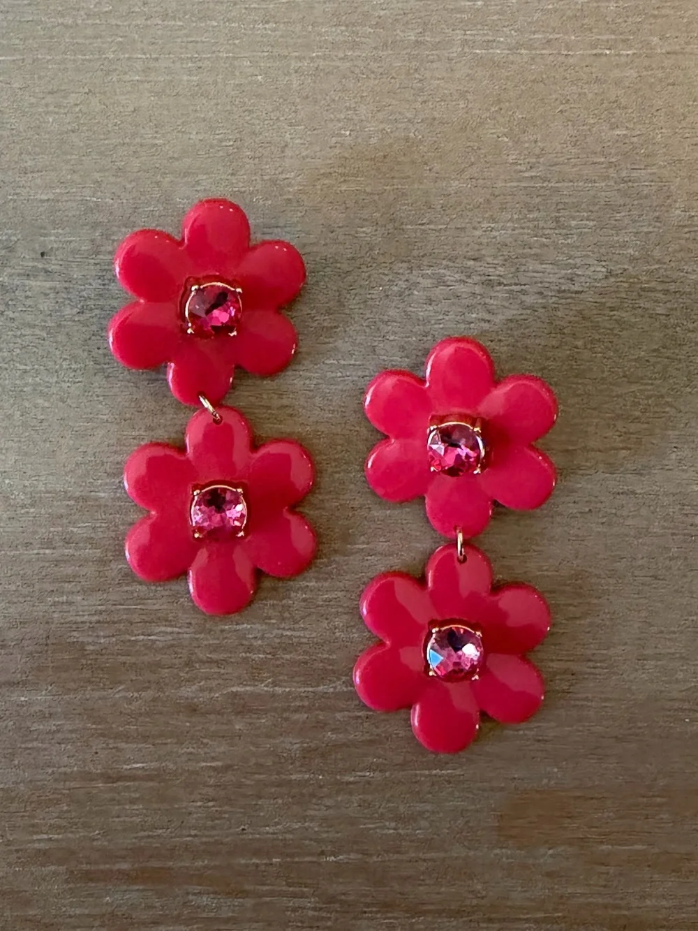Kate Spade x Target Red Flower Drop Earrings with Crystal Centers, Post-backs